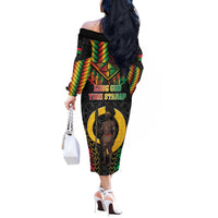 Vanuatu 46th Anniversary Independence Day Off The Shoulder Long Sleeve Dress Melanesian Warrior With Sand Drawing Pattern LT05 - Polynesian Pride
