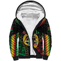 Vanuatu 46th Anniversary Independence Day Sherpa Hoodie Melanesian Warrior With Sand Drawing Pattern LT05 Unisex Black - Polynesian Pride