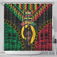 Vanuatu 45th Anniversary Independence Day Shower Curtain Melanesian Warrior With Sand Drawing Pattern LT05