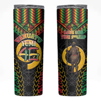 Vanuatu 46th Anniversary Independence Day Skinny Tumbler Melanesian Warrior With Sand Drawing Pattern LT05 Black - Polynesian Pride