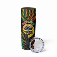 Vanuatu 46th Anniversary Independence Day Skinny Tumbler Melanesian Warrior With Sand Drawing Pattern LT05 - Polynesian Pride