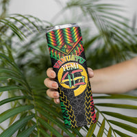 Vanuatu 46th Anniversary Independence Day Skinny Tumbler Melanesian Warrior With Sand Drawing Pattern LT05 - Polynesian Pride