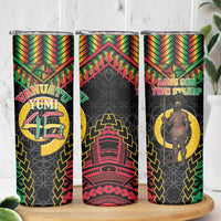 Vanuatu 46th Anniversary Independence Day Skinny Tumbler Melanesian Warrior With Sand Drawing Pattern LT05 - Polynesian Pride