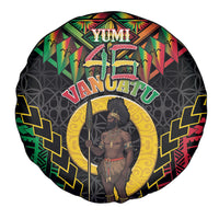 Vanuatu 46th Anniversary Independence Day Spare Tire Cover Melanesian Warrior With Sand Drawing Pattern LT05 - Polynesian Pride