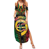 Vanuatu 46th Anniversary Independence Day Summer Maxi Dress Melanesian Warrior With Sand Drawing Pattern LT05 Women Black - Polynesian Pride