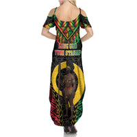 Vanuatu 46th Anniversary Independence Day Summer Maxi Dress Melanesian Warrior With Sand Drawing Pattern LT05 - Polynesian Pride