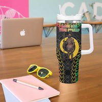 Vanuatu 46th Anniversary Independence Day Tumbler With Handle Melanesian Warrior With Sand Drawing Pattern LT05 - Polynesian Pride