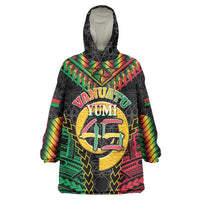 Vanuatu 46th Anniversary Independence Day Wearable Blanket Hoodie Melanesian Warrior With Sand Drawing Pattern LT05 One Size Black - Polynesian Pride