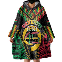 Vanuatu 46th Anniversary Independence Day Wearable Blanket Hoodie Melanesian Warrior With Sand Drawing Pattern LT05 - Polynesian Pride