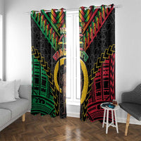 Vanuatu 46th Anniversary Independence Day Window Curtain Melanesian Warrior With Sand Drawing Pattern LT05 - Polynesian Pride