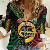Vanuatu 46th Anniversary Independence Day Women Casual Shirt Melanesian Warrior With Sand Drawing Pattern LT05 Female Black - Polynesian Pride