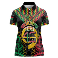 Vanuatu 46th Anniversary Independence Day Women Polo Shirt Melanesian Warrior With Sand Drawing Pattern LT05 Female Black - Polynesian Pride
