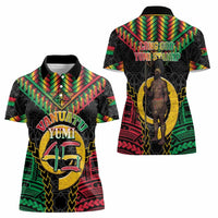 Vanuatu 46th Anniversary Independence Day Women Polo Shirt Melanesian Warrior With Sand Drawing Pattern LT05 - Polynesian Pride