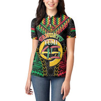Vanuatu 46th Anniversary Independence Day Women Polo Shirt Melanesian Warrior With Sand Drawing Pattern LT05 - Polynesian Pride