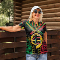 Vanuatu 46th Anniversary Independence Day Women Polo Shirt Melanesian Warrior With Sand Drawing Pattern LT05 - Polynesian Pride
