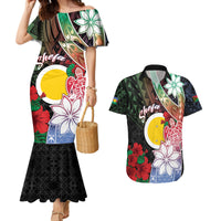 Personalised Vanuatu Shefa Day Couples Matching Mermaid Dress and Hawaiian Shirt Floral Pattern LT05 Black - Polynesian Pride