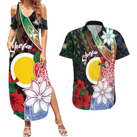 Personalised Vanuatu Shefa Day Couples Matching Summer Maxi Dress and Hawaiian Shirt Floral Pattern LT05 Black - Polynesian Pride