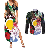 Personalised Vanuatu Shefa Day Couples Matching Summer Maxi Dress and Long Sleeve Button Shirt Floral Pattern LT05 Black - Polynesian Pride
