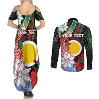 Personalised Vanuatu Shefa Day Couples Matching Summer Maxi Dress and Long Sleeve Button Shirt Floral Pattern LT05 - Polynesian Pride