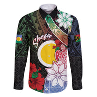 Personalised Vanuatu Shefa Day Family Matching Off Shoulder Short Dress and Hawaiian Shirt Floral Pattern LT05 Dad's Shirt - Long Sleeve Black - Polynesian Pride
