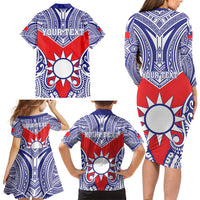 Personalised Taiwan Family Matching Long Sleeve Bodycon Dress and Hawaiian Shirt Austronesian Tribal Tattoo Red - Polynesian Pride