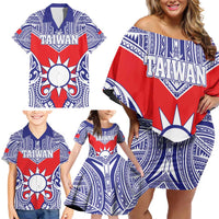Personalised Taiwan Family Matching Off Shoulder Short Dress and Hawaiian Shirt Austronesian Tribal Tattoo Red - Polynesian Pride