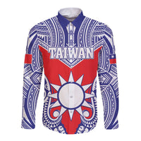 Personalised Taiwan Long Sleeve Button Shirt Austronesian Tribal Tattoo Red - Polynesian Pride