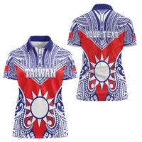 Personalised Taiwan Women Polo Shirt Austronesian Tribal Tattoo Red - Polynesian Pride