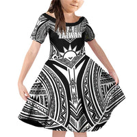 Personalised Taiwan Family Matching Off Shoulder Short Dress and Hawaiian Shirt Austronesian Tribal Tattoo Black - Polynesian Pride