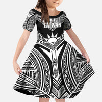 Personalised Taiwan Kid Short Sleeve Dress Austronesian Tribal Tattoo Black - Polynesian Pride