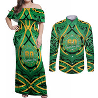 Cook Islands Constitution Day Couples Matching Off Shoulder Maxi Dress and Long Sleeve Button Shirt 60th Anniversary - Polynesian Pride