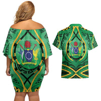 Cook Islands Constitution Day Couples Matching Off Shoulder Short Dress and Hawaiian Shirt 60th Anniversary - Polynesian Pride
