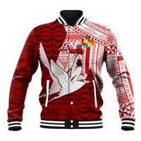 Personalized Tonga Niuas Baseball Jacket White Tailed Tropicbird With Ngatu Pattern LT05 Unisex Red - Polynesian Pride