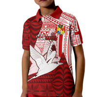 Personalized Tonga Niuas Kid Polo Shirt White Tailed Tropicbird With Ngatu Pattern LT05 Kid Red - Polynesian Pride