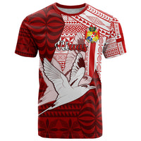 Personalized Tonga Niuas T Shirt White Tailed Tropicbird With Ngatu Pattern LT05 Red - Polynesian Pride