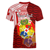 Personalized Tonga Niuas Women V Neck T Shirt White Tailed Tropicbird With Ngatu Pattern LT05 - Polynesian Pride