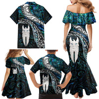 New Zealand Aotearoa Family Matching Mermaid Dress and Hawaiian Shirt Maori Hei Rehua Paua Shell Glitter Green