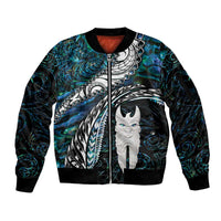 New Zealand Aotearoa Sleeve Zip Bomber Jacket Maori Hei Rehua Paua Shell Glitter Green