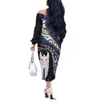New Zealand Aotearoa Off The Shoulder Long Sleeve Dress Maori Hei Rehua Paua Shell Glitter Purple