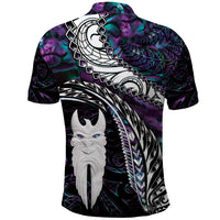 New Zealand Aotearoa Polo Shirt Maori Hei Rehua Paua Shell Glitter Purple