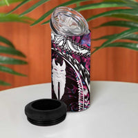 New Zealand Aotearoa 4 in 1 Can Cooler Tumbler Maori Hei Rehua Paua Shell Glitter Pink
