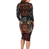 Aloha Halloween Family Matching Long Sleeve Bodycon Dress and Hawaiian Shirt Horror Tiki Heavy Metal Style - Polynesian Pride