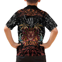 Aloha Halloween Family Matching Off The Shoulder Long Sleeve Dress and Hawaiian Shirt Horror Tiki Heavy Metal Style - Polynesian Pride