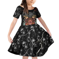 Aloha Halloween Family Matching Off Shoulder Short Dress and Hawaiian Shirt Horror Tiki Heavy Metal Style - Polynesian Pride