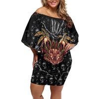 Aloha Halloween Family Matching Off Shoulder Short Dress and Hawaiian Shirt Horror Tiki Heavy Metal Style - Polynesian Pride