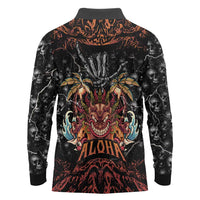 Aloha Halloween Long Sleeve Polo Shirt Horror Tiki Heavy Metal Style - Polynesian Pride