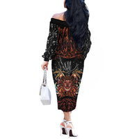 Aloha Halloween Off The Shoulder Long Sleeve Dress Horror Tiki Heavy Metal Style - Polynesian Pride