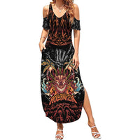 Aloha Halloween Summer Maxi Dress Horror Tiki Heavy Metal Style LT05 Women Black - Polynesian Pride