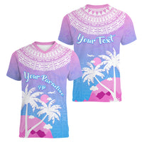 Personalised Fiji Your Paradise Festival Women V Neck T Shirt With Fijian Masi Tapa Pattern LT05 - Polynesian Pride