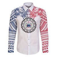 Samoa Black Saturday Family Matching Off Shoulder Maxi Dress and Hawaiian Shirt Polynesian Tribal Simple Style LT05 Dad's Shirt - Long Sleeve White - Polynesian Pride